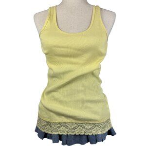 Vintage Y2K Energie Yellow Ribbed Lace Trim Tank Top